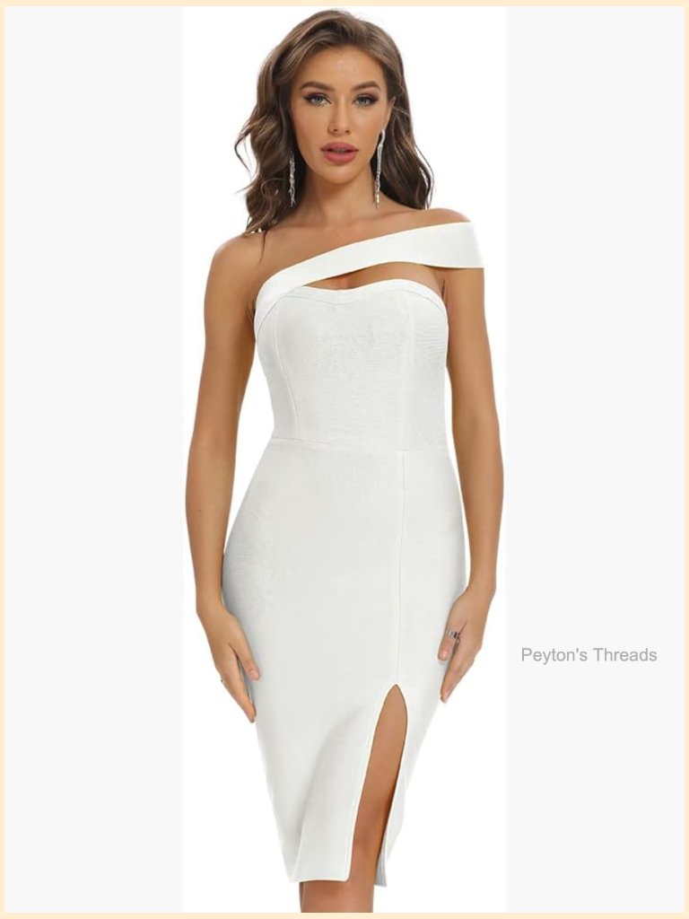 One Shoulder Bandage Midi Cocktail Party Dress